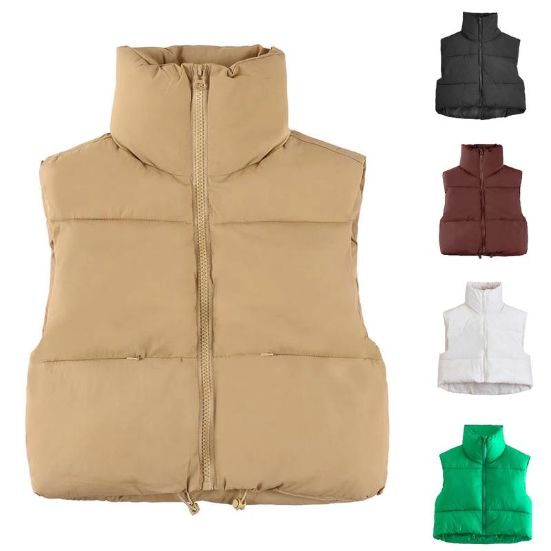 SCUSTY Women Sleeveless Cropped Puffer Vest Zip Up Stand Collar Padded Crop Puffy Vests