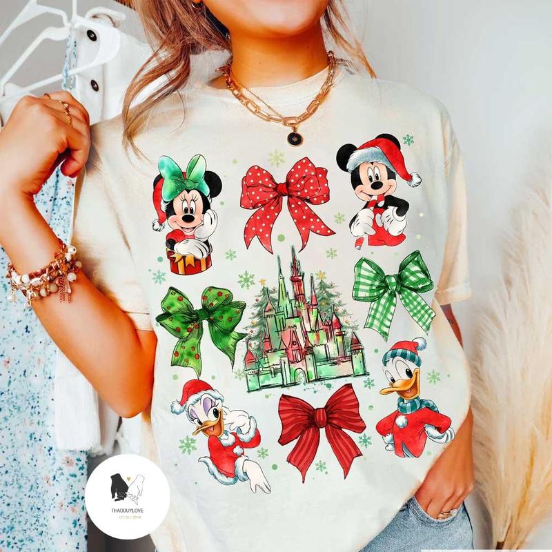 Coquette Bows Mickkey and Friends Christmas Shirt, Xmas Family Matching shirts, Mickkey's Very Merry Christmas Tee GUJ15