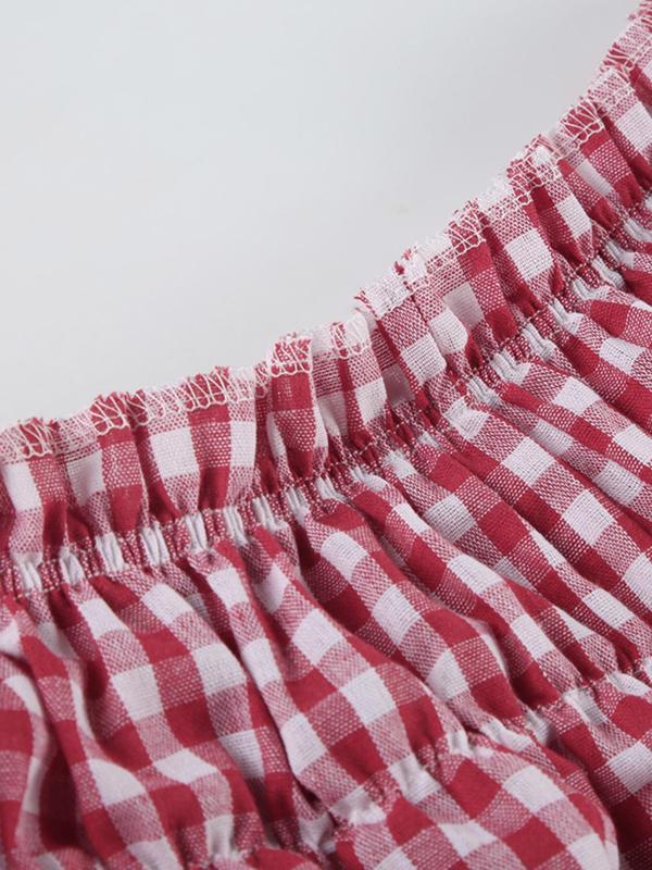 Women's Gingham Print Frill Trim Drop Waist Shorts, Casual Comfy Breathable Shorts for Daily Wear, Ladies Bottoms for Summer