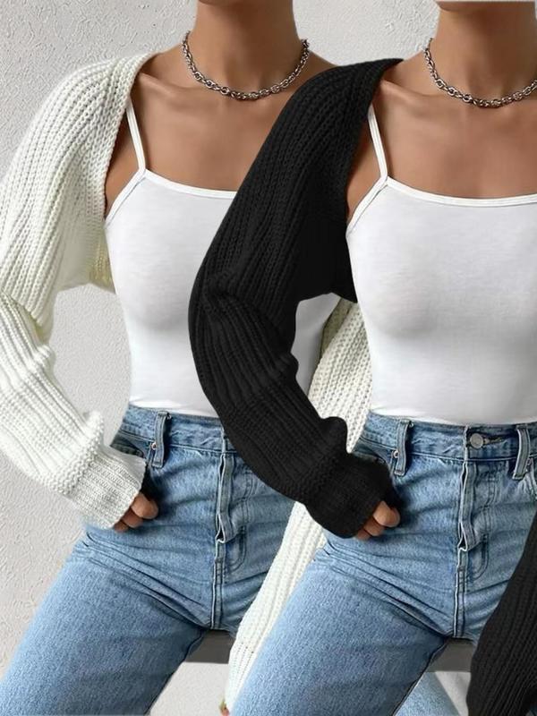 Women's Solid Raglan Sleeve Crop Cardigan, Casual Long Sleeve Open Front Knit Shrug Cardigan for Spring & Fall, Cardigan for Women, Fashion Women's Knit Clothing for Daily Wear, Going Out Tops