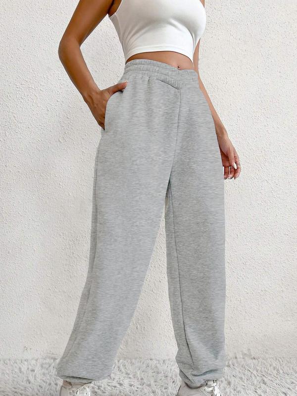 Women's Plain Criss Cross High Waist Sweatpants, Casual Street Pocket Jogger Pants for Spring & Fall, Clothes Women, Ladies Bottoms for Daily Wear