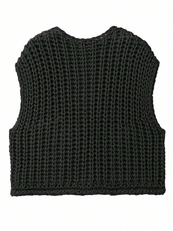 Women's Plain Button Front Pocket Sweater Vest, Casual Round Neck Sleeveless Knitwear for Spring & Fall, Fashion Women's Knit Clothing for Daily Wear