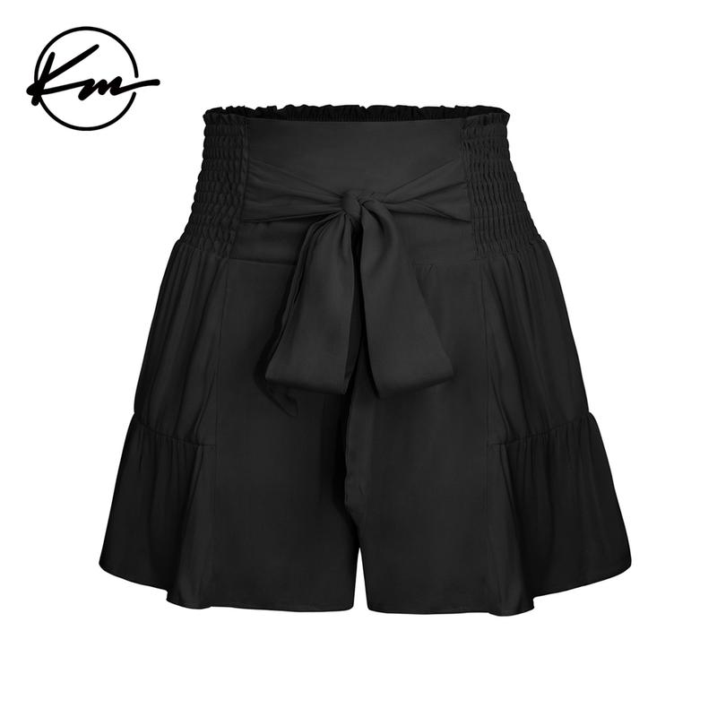 KatchMe Lovely Womenswear Solid Color High Waist Bow Tie Textured Shorts,Plain Versatile Summer Bottom,Comfort Casual High Stretch Ruched Loose Shorts