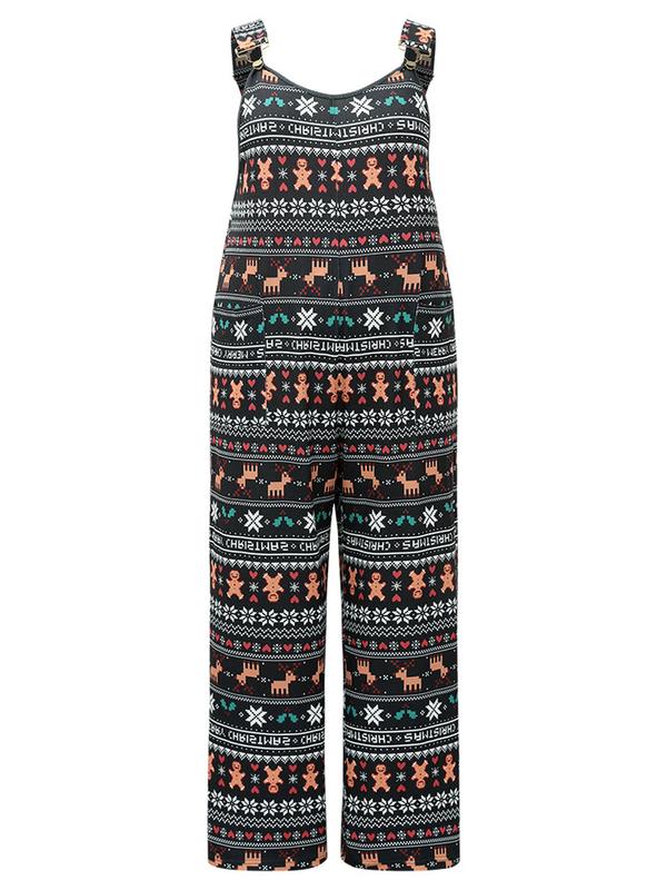 BloomChic Christmas Print Adjustable Straps Jumpsuit