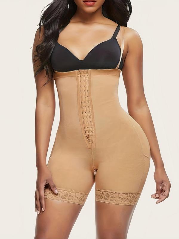 Women's Plain Hook & Eye Contrast Lace Shapewear Romper, Adjustable Strap Tummy Control Butt Lifting Shaper, Women's Shapewear Bottoms for Daily Wear