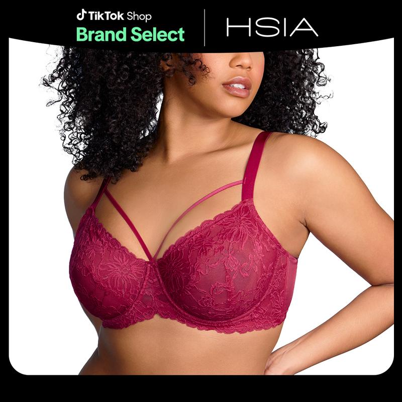 Live Exclusive HSIA Pretty In Petals Unlined Strappy Floral Lace Unpadded Plus Size Underwire Bra