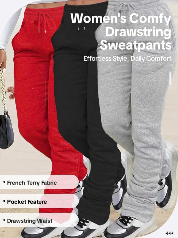 Women's Plain Pocket Drawstring Sweatpants, Casual Comfy Elastic Waist Jogger Pants for Daily Wear, Baggy Pants, Sweatpants for Women, Ladies Bottoms for All Seasons