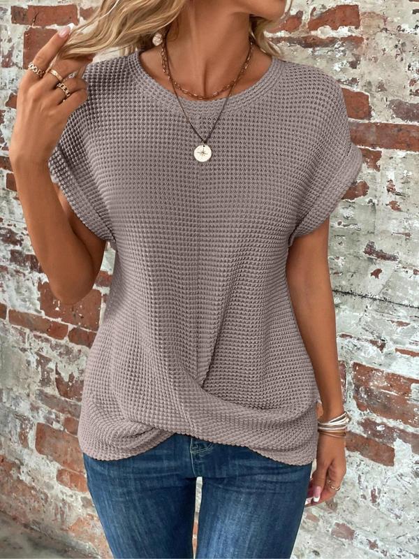 Women's Plain Twist Hem Batwing Sleeve Tee, T Shirts for Women, Casual Short Sleeve Round Neck T-shirt for Daily Wear, Summer Tees, Ladies Clothes for All Seasons