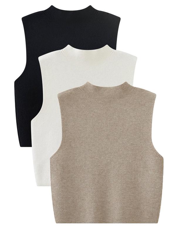 Women's Solid Round Neck Sweater Vest, Casual Sleeveless Crew Neck Jumper Vest for Spring & Fall, Fashion Women's Knitwear for Daily Wear