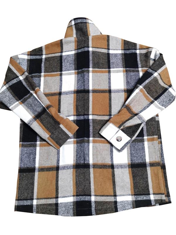 Women's Plaid Print Button Front Drop Shoulder Coat, Casual Fashion Jackets, Chic Comfort Longsleeves Collared Button Up Outerwear for Fall, Lady Clothing for Daily Wear, Womenswear, Downtown Girl Clothes