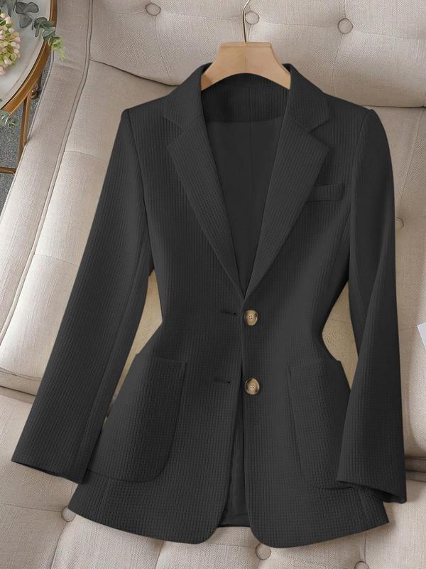 Women's Solid Textured Pocket Button Front Blazer, Casual Long Sleeve Lapel Neckline  Outerwear for Work Office Business, Ladies Clothes for All Seasons