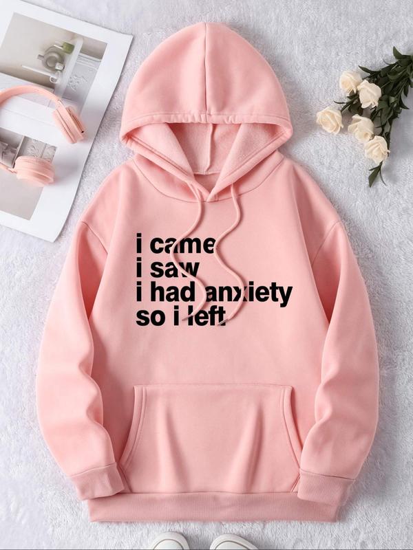 Letter Print Drawstring Drop Shoulder Graphic Hoodie, Pocket Hooded Sweatshirt Jumper for Outdoor Streetwear, Women Clothing