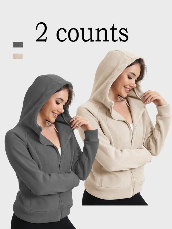 Women's Solid Pocket Zip Up Hooded Sports Sweatshirt, Casual Womenswear, Longsleeves Raglan Sleeve Pullover for Fall & Winter,  Gym Tops, Women's Sportswear for Lady Indoor Outdoor Back To School Wear, Fall Outfits 2024