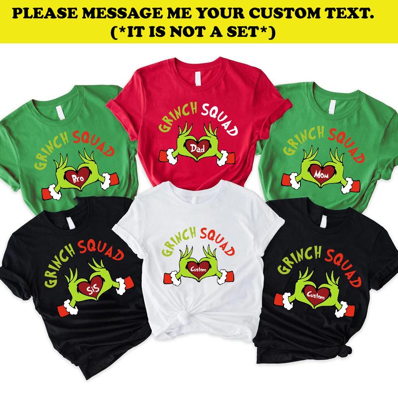 Custom Greenmas Family Tshirt, Christmas Matching Greenmas Squad Family Shirt, Greenmas Hand Heart Shirt, Christmas Family Dad Mom Son Casual Comfort