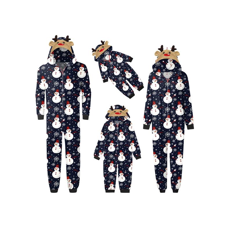 Family Matching Pajamas Christmas Casual Long Sleeve Jumpsuit Zip Hooded Romper Sleepwear