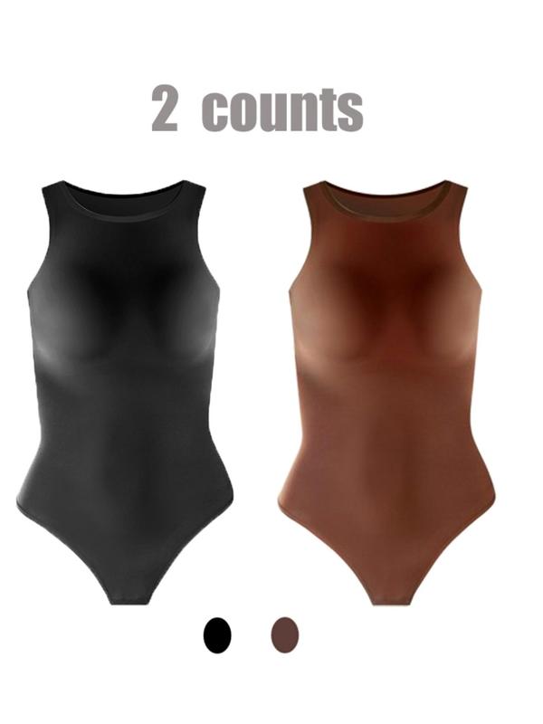 Women's Solid Round Neck Shapewear Bodysuit, Stretchy Shaper Clothes, Tummy Control Shapewear Bodysuit, Waist Trainer Women, Summer Wear 2024, Women's Shapewear