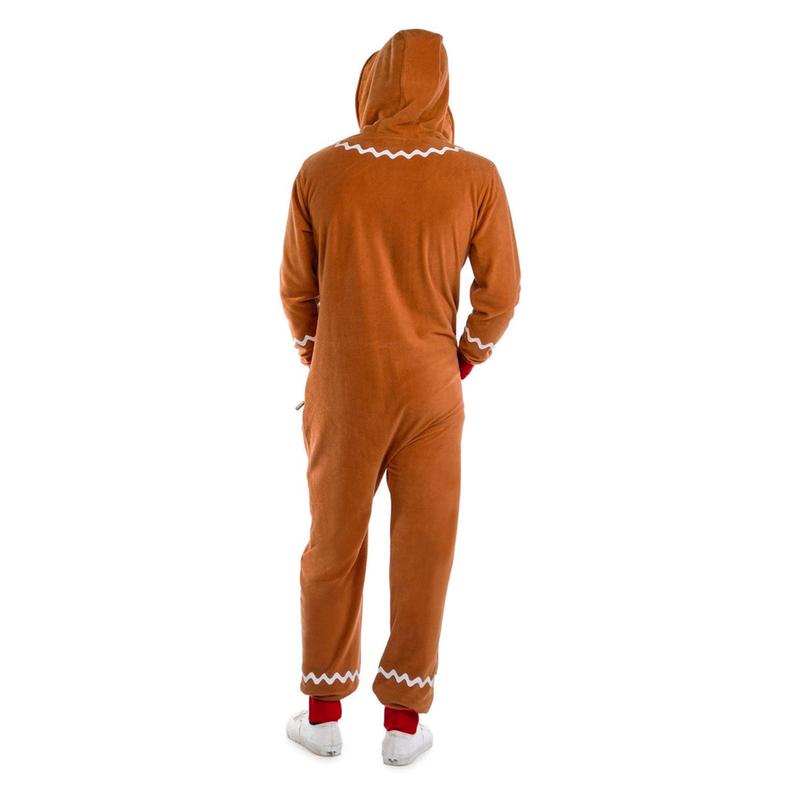 Adult Christmas Costume Gingerbread Family Outfit Long Sleeve Zipper Hooded Bodysuit Men and Women Party Role Play