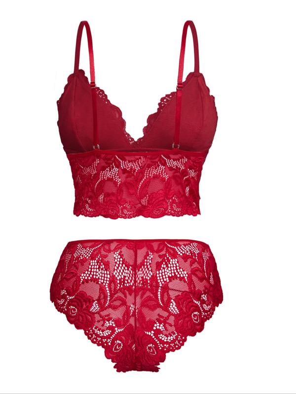 Two-Piece Set Women's Floral Lace Bra & Bow Decor Panty Set, Sexy Comfortable Breathable Lingerie Set for Daily Wear, Underwear Set for Women