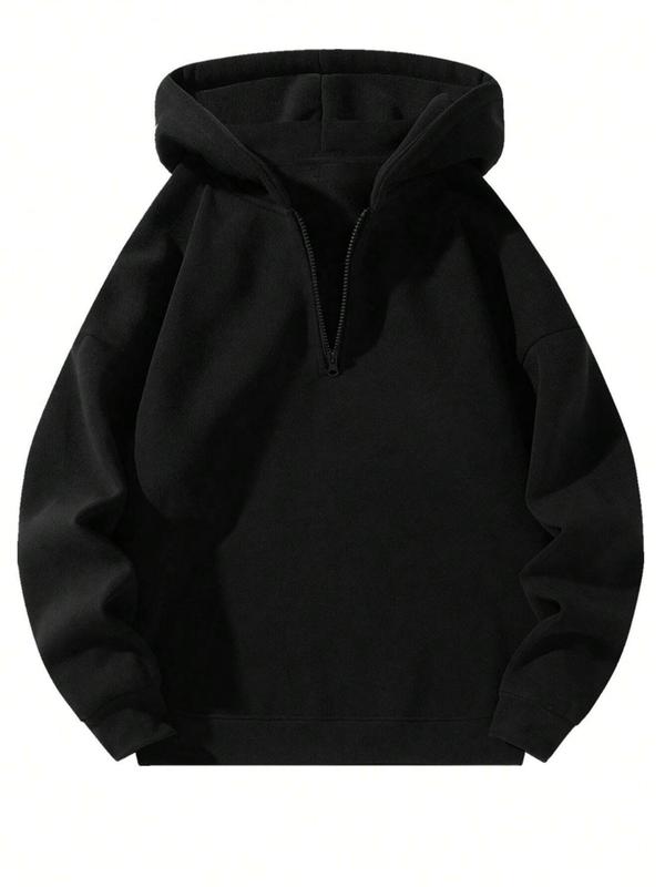 Women's Figure & Letter Print Drop Shoulder Hoodie, Fashion Casual Half Zip Hooded Sweatshirt for Daily Holiday Outdoor Wear, Women Clothing for Fall & Winter