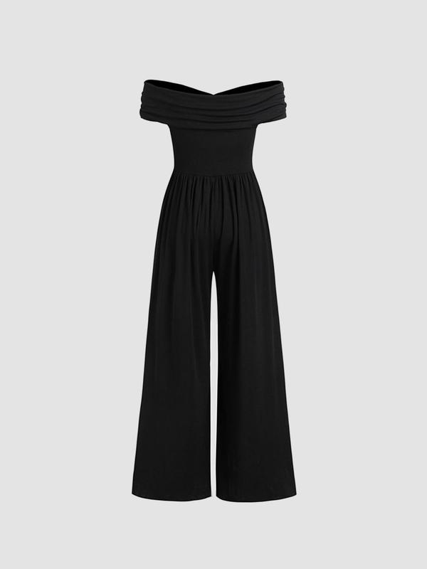 Women's Plain Off Shoulder Ruched Wide Leg Jumpsuit, Casual Criss Cross Jumpsuit for Summer, Fashion Women's Clothing for Daily Wear