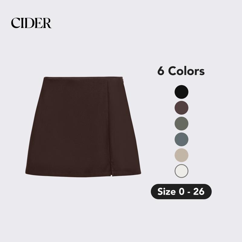 Cider [6 colors, size 0-26] High Waist Zip Up Slit Mini Skirt