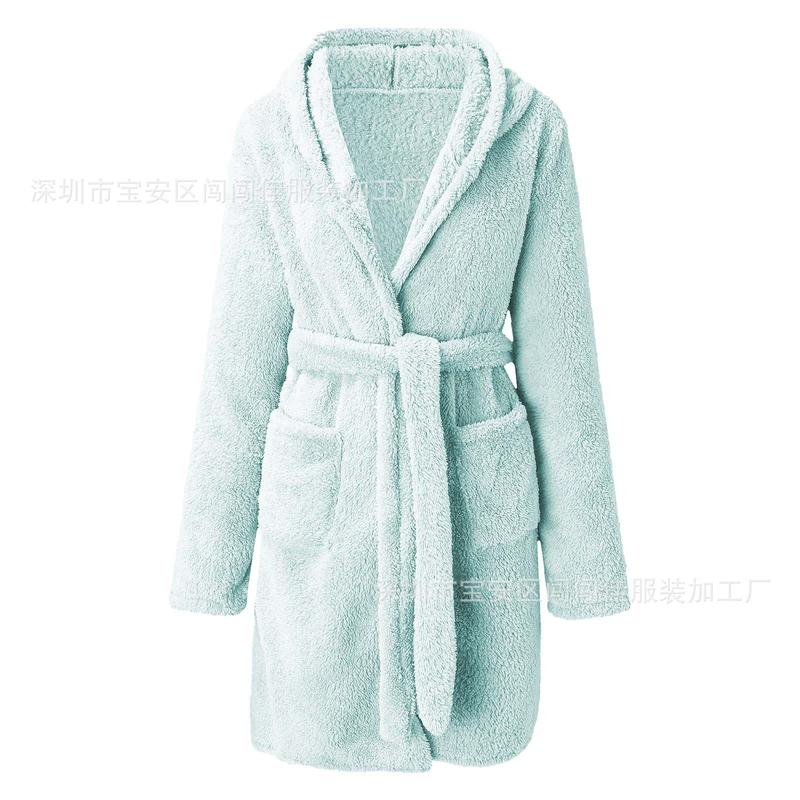 2024 Hot Sale Fall Winter Hooded Home Casual Plush Pajamas Pure Color Warm Keeping Bathrobe Women Womenswear Gowns Womenswear Gowns