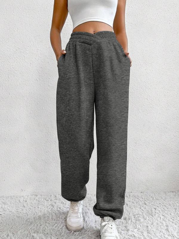 Women's Plain Criss Cross High Waist Sweatpants, Casual Street Pocket Jogger Pants for Spring & Fall, Clothes Women, Ladies Bottoms for Daily Wear