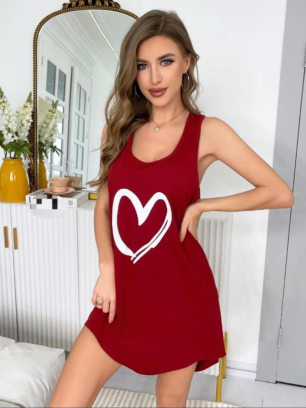 Women's Letter   Heart Print Tank Nightdress, Casual Soft Comfortable Scoop Neck Sleeveless Nightgown for All Seasons, Lady's Sleepwear for Indoor Wear