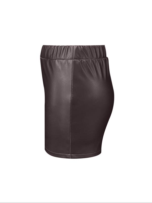 Women's Solid High Waist Pu Leather Shorts, Fashion Casual Elastic Waist Skinny Shorts for Daily Outdoor Wear,  Shorts for Women, Ladies Bottoms for All Seasons