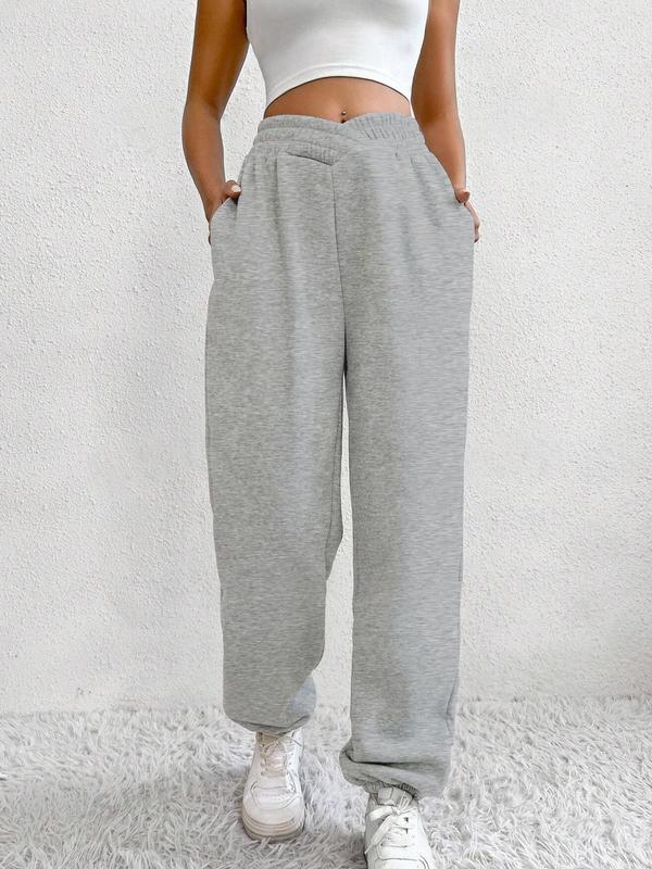 Women's Plain Criss Cross High Waist Sweatpants, Casual Street Pocket Jogger Pants for Spring & Fall, Clothes Women, Ladies Bottoms for Daily Wear