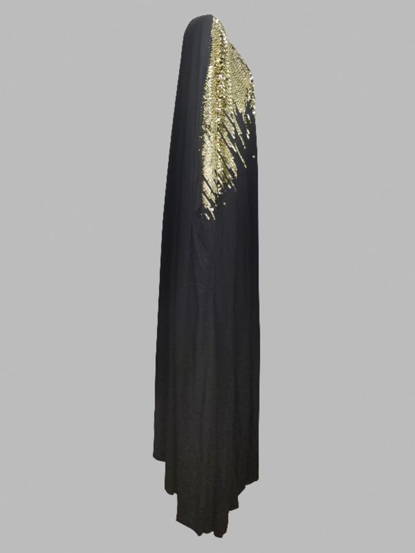 Women's Contrast Sequin Cloak Sleeve Maxi Dress, Summer Outfits 2024, Elegant Rhinestone Embellished A Line Dress for Party Banquet, Spring & Fall Dress