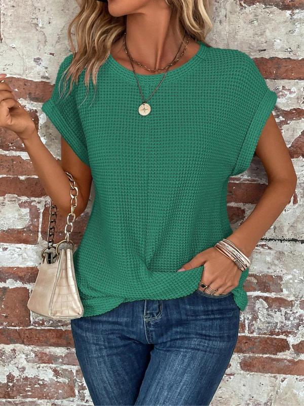 Women's Plain Twist Hem Batwing Sleeve Tee, T Shirts for Women, Casual Short Sleeve Round Neck T-shirt for Daily Wear, Summer Tees, Ladies Clothes for All Seasons