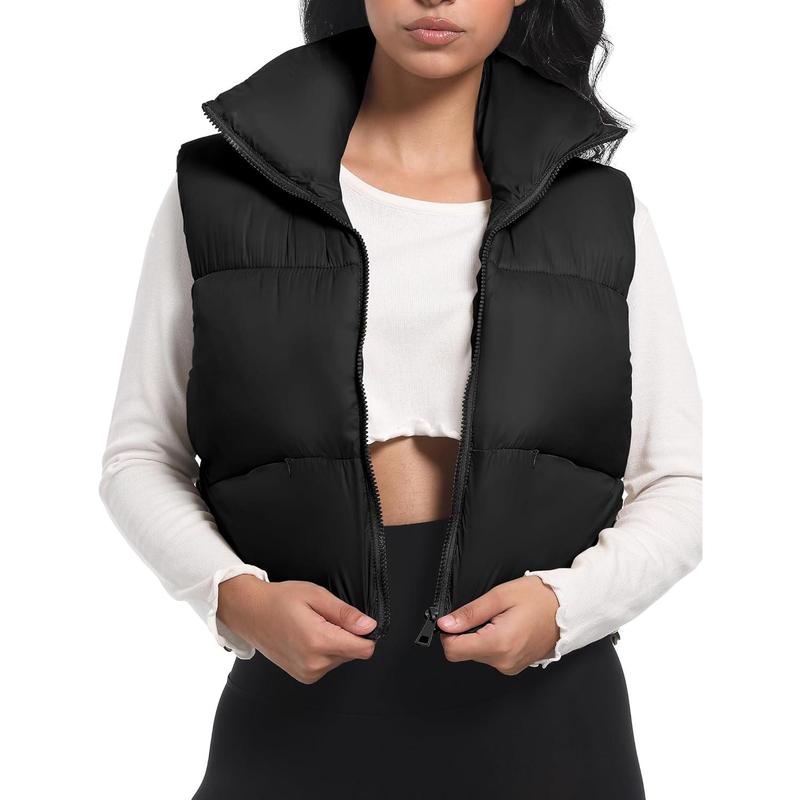 Cropped Puffer Vest Women  Winter Puffy Vest with Pockets Lightweight Stand Collar Zip Up Sleeveless Jacket.skin-friendly soft