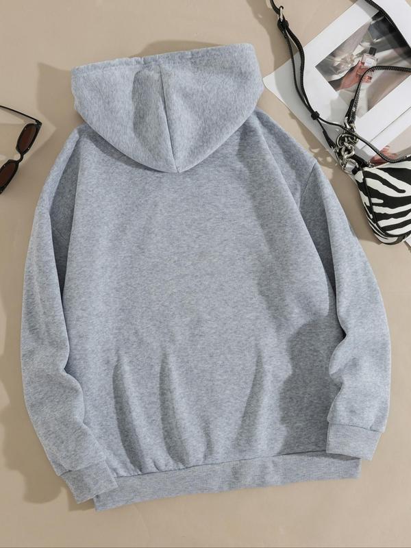 Letter Print Drawstring Drop Shoulder Graphic Hoodie, Pocket Hooded Sweatshirt Jumper for Outdoor Streetwear, Women Clothing