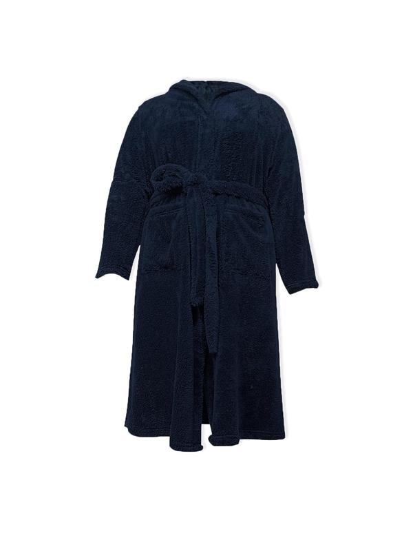  Solid Belted Wrap Coral Fleece Lounge Robe, Casual Long Sleeve Pocket Lounge Robe, Women's Sleepwear for Fall & Winter