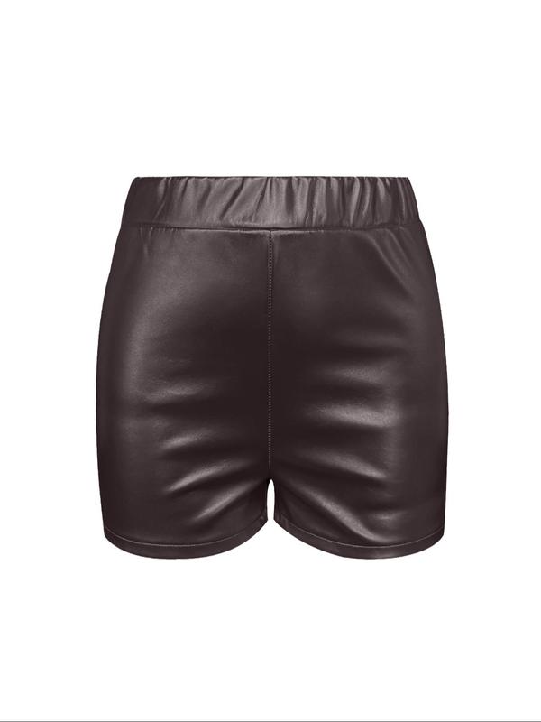 Women's Solid High Waist Pu Leather Shorts, Fashion Casual Elastic Waist Skinny Shorts for Daily Outdoor Wear,  Shorts for Women, Ladies Bottoms for All Seasons