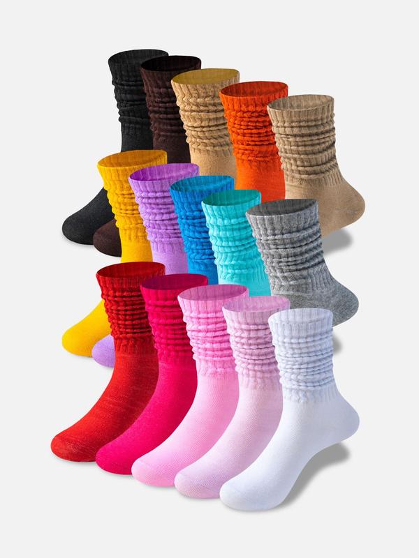 Women's Solid Crew Socks, Casual Comfortable Breathable Pile Socks for Daily Wear, Women's Socks for All Seasons, Fall Socks for Women 2024