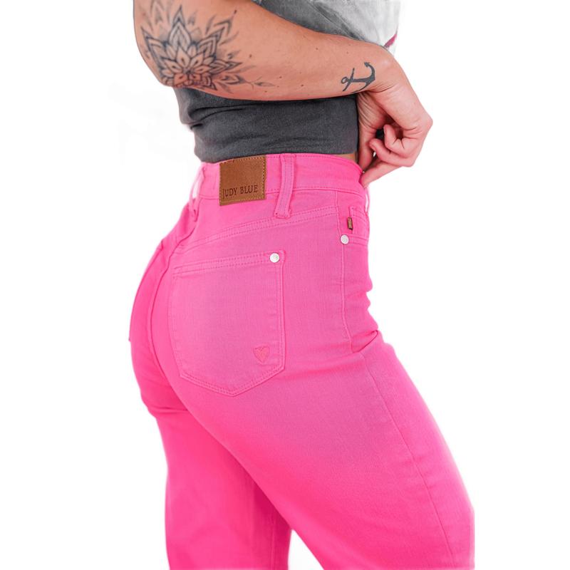 Judy Blue All the Heart Eyes High Rise Hot Pink 90's Straight Leg Jeans