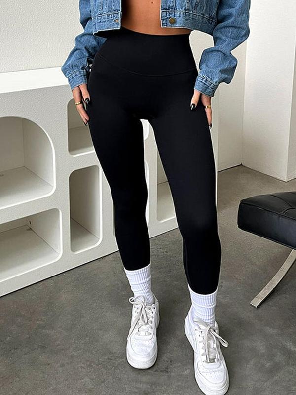  Women's Solid High Waist Leggings, Casual Comfy Skinny Pants for Daily Wear, Ladies Bottoms for All Seasons