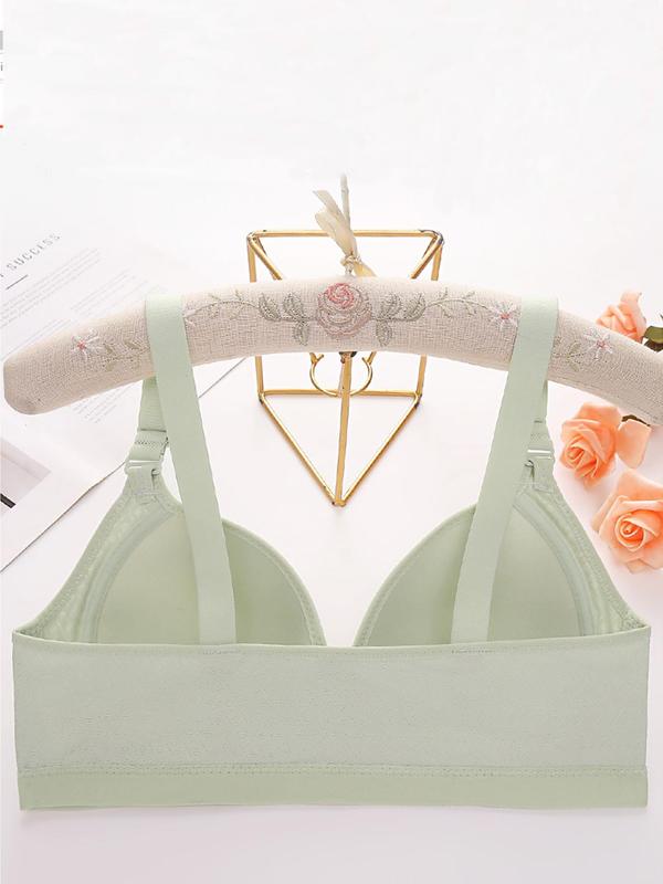 Women's Solid Color Buckle Front Push Up Bra, Breathable Comfortable Wireless Bra, Soft Lingerie for Daily Wear