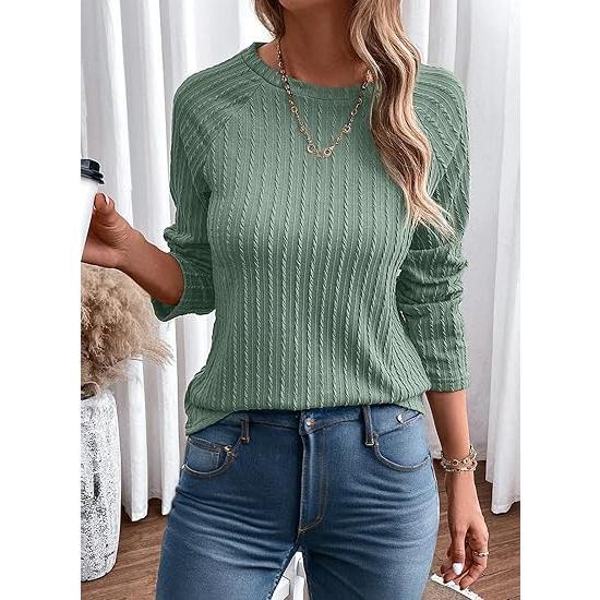 Dokotoo Long Sleeve Lightweight Tops 2024 Fall Fashion Trendy T-Shirts Crewneck Casual Knit Basic Tee