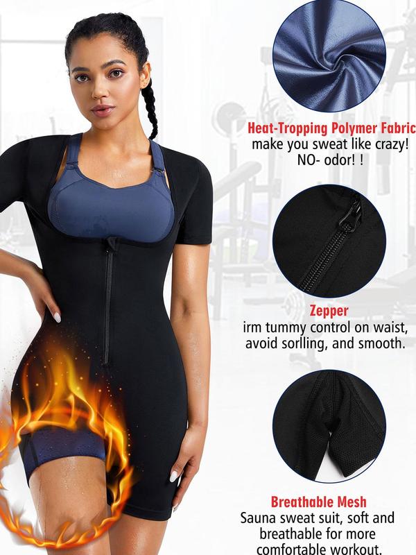 Women's Solid Zip Up Short Sleeve Open Bust Shapewear Bodysuit without Bra, High Stretch Seamless Sweat Sauna One Piece Shaper, Tummy Control Butt Lifter, Ladies Shapewear for Workout Gym Exercise, Shapewear for Women, Summer Wear 2024