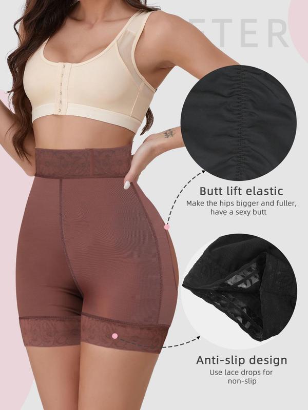 Women's Contrast Lace High Waist Shapewear Shorts, Casual Tummy Control Butt Lift Shaper, Ladies Shapewear Bottoms for Daily Wear