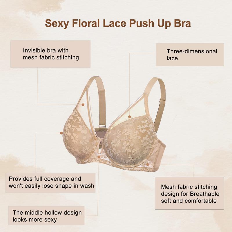 FallSweet Lace Push Up Bras for Women Underwire Padded Add one Cup Bra in Lace Sexy Brassiere