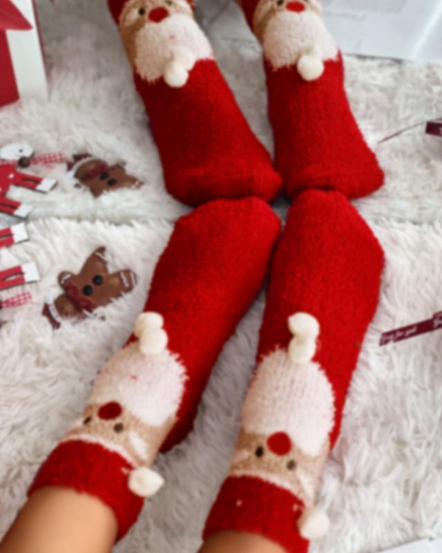 ChicMe Women's 1Pair Christmas Santa Fuzzy Thermal Socks Womenswear Graphic