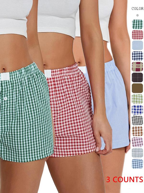 Women's Plaid Print Patched Button Shorts, Casual Striped Print Drop Waist Shorts for Fall, Ladies Bottoms for Daily Wear, Downtown Girl Clothes, Preppy 80s Clothes Womenswear