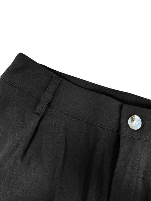 Women's Plain High Waist Button Fly Pants, Casual Pocket Trousers for Daily Wear, Ladies Bottoms for All Seasons