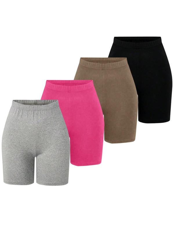 Women's Solid Elastic Waist Short Leggings, Casual Comfy Breathable Skinny Shorts for Daily Wear, Ladies Summer Bottoms