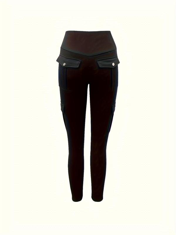 Women's Plain High Waist Leggings, Casual Button Pocket Skinny Pants for Daily Wear, Leggings for Women, Ladies Bottoms for Spring