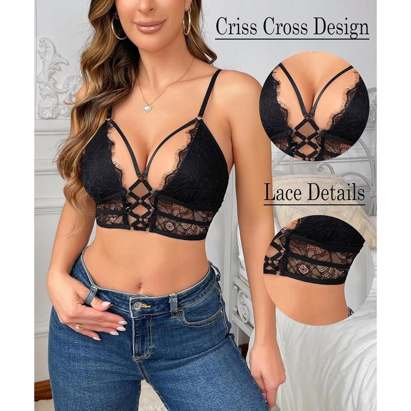 Womens Cami Bra Criss Cross Eyelash Crop Top Bra Sexy Vest Bralette Busiter Lingerie